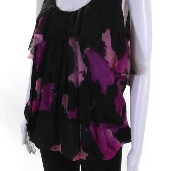 Diane Von Furstenberg Sleeveless Scoop Neck Ruffled Blk Pink Sz 10 #106 - Picture 6 of 11